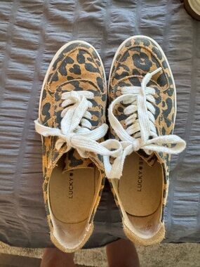 Lucky Brand Leopard-Print Canvas Sneakers in Tan and Black with White Laces